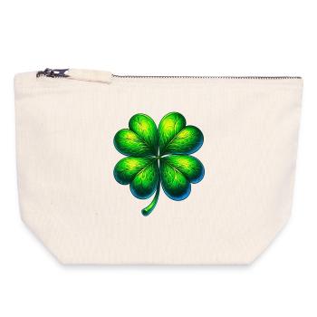 Trèfle à quatre feuilles - Pochette zippée en toile 18 x 19 cm - blanc naturel - Devant