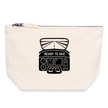 Silhouette d’avion volant de cockpit prêt à rouler - Pochette zippée en toile 18 x 19 cm - blanc naturel - Devant