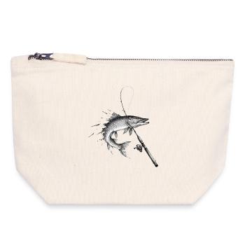 Pike Esox Predator Rod Ink Vector - Canvas Zip Pouch 18 x 19 cm - nature - Front