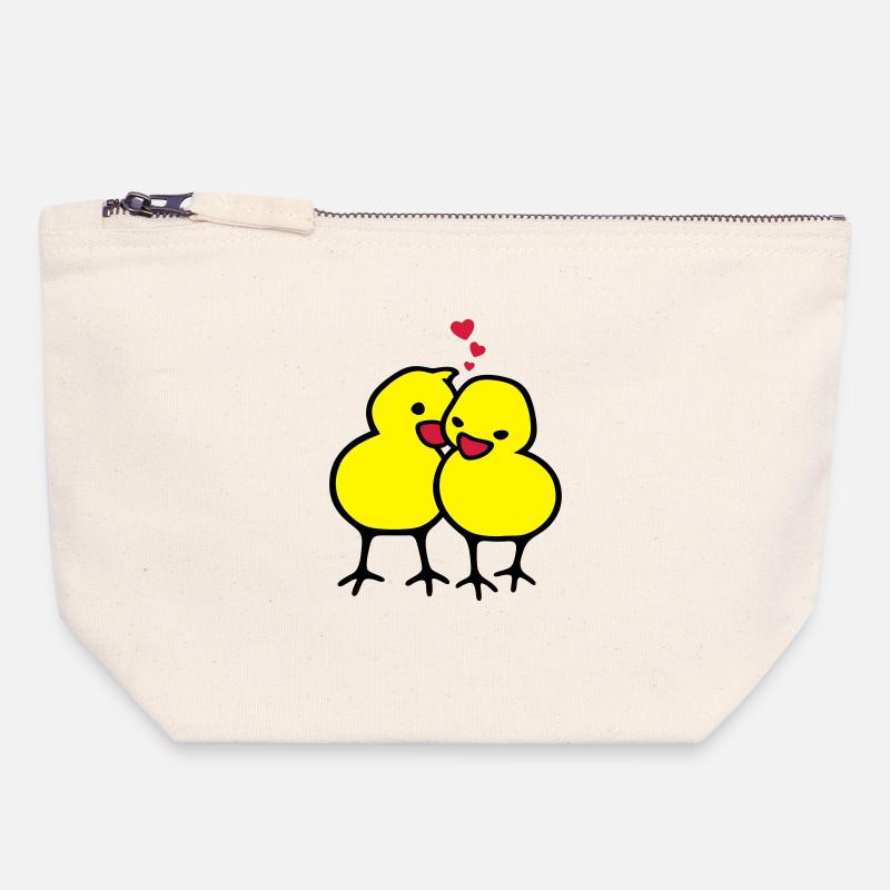 Chicks in Love (c) - Canvas Reißverschluss-Täschchen (18 x 19 cm) - Naturweiß