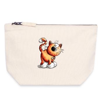Drôle Chat - Pochette zippée en toile 18 x 19 cm - blanc naturel - Devant
