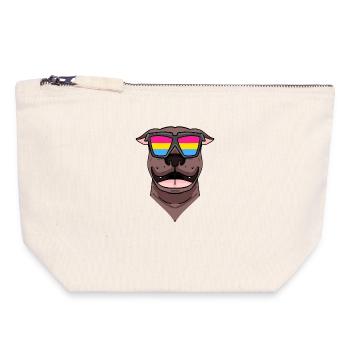 Pansexual Pit Bull Terrier Dog - Chien avec lunettes - Pochette zippée en toile 18 x 19 cm - blanc naturel - Devant