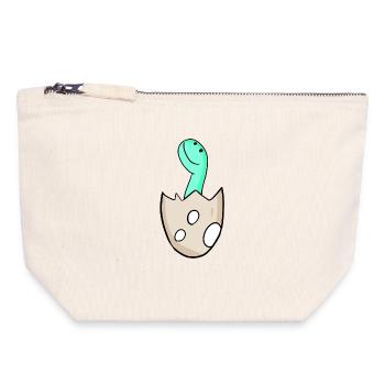 Motif Dino d’œuf de dinosaure - Pochette zippée en toile 18 x 19 cm - blanc naturel - Devant