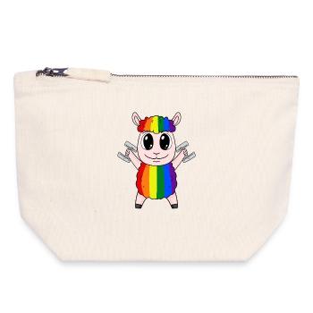 Regenbogen Schaf mit Hanteln - Canvas Reißverschluss-Täschchen (18 x 19 cm) - Naturweiß - Vorne