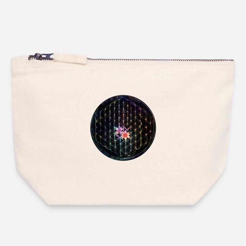 Regenbogen Lebensblume Design - Canvas Reißverschluss-Täschchen (18 x 19 cm) - Naturweiß