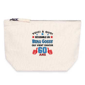60 ans anniversaire homme cadeau humour drôle - Pochette zippée en toile 18 x 19 cm - blanc naturel - Devant