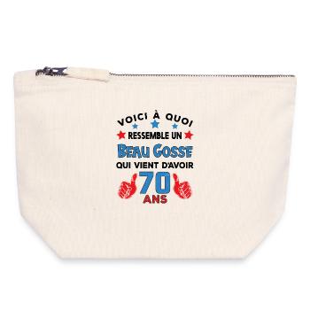 70 ans anniversaire homme cadeau humour drôle - Pochette zippée en toile 18 x 19 cm - blanc naturel - Devant