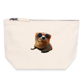 Robbe mit Sonnenbrille Seehund Walross Süße Robben - Canvas Reißverschluss-Täschchen (18 x 19 cm) - Naturweiß - Vorne