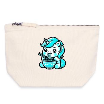 Japonais Kawaii Licorne Ramen Cuisine Asiatique - Pochette zippée en toile 18 x 19 cm - blanc naturel - Devant