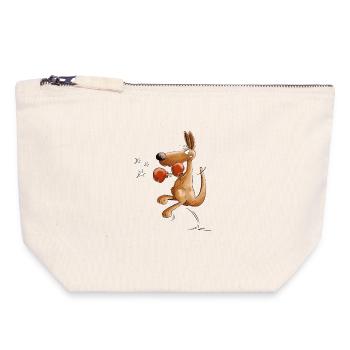 Boxer Kangourou Boxe Motif Animal - Pochette zippée en toile 18 x 19 cm - blanc naturel - Devant