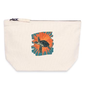 Tortue de mer rétro - Pochette zippée en toile 18 x 19 cm - blanc naturel - Devant