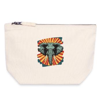 Éléphant Rétro - Pochette zippée en toile 18 x 19 cm - blanc naturel - Devant