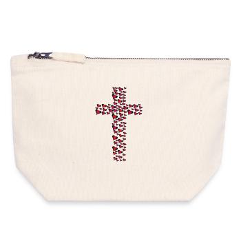 Herz Herzen Kreuz Kreuze Kruzifix - Canvas Reißverschluss-Täschchen (18 x 19 cm) - Naturweiß - Vorne