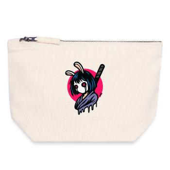 Masques de lapin Guerrier samouraï - Pochette zippée en toile 18 x 19 cm - blanc naturel - Devant