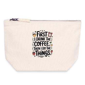 Café Dire D’abord Je Bois Café Buveur De Café - Pochette zippée en toile 18 x 19 cm - blanc naturel - Devant