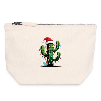 Kaktus Weihnachten mit Lichtern - Canvas Reißverschluss-Täschchen (18 x 19 cm) - Naturweiß - Vorne