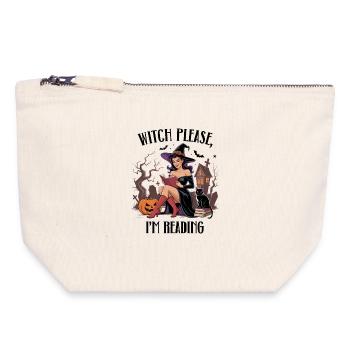 Lecture de sorcière le soir de l’Halloween - Pochette zippée en toile 18 x 19 cm - blanc naturel - Devant