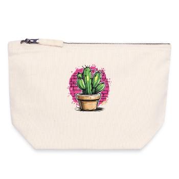 Cactus Graffiti in Pink Background - Canvas Zip Pouch 18 x 19 cm - nature - Front