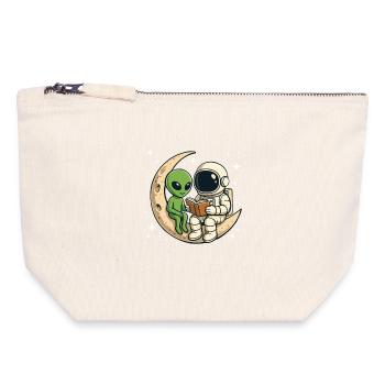 Astronaut Alien Space Book Lover lesen - Canvas Reißverschluss-Täschchen (18 x 19 cm) - Naturweiß - Vorne