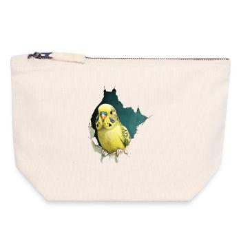 Perruche ondulée - Pochette zippée en toile 18 x 19 cm - blanc naturel - Devant