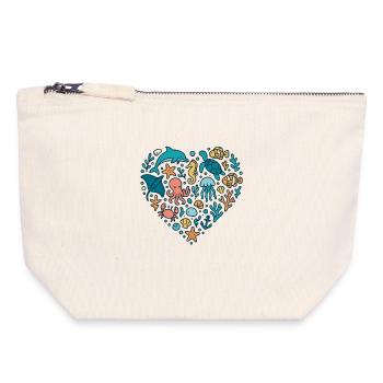 sea creatures heart design, ocean lover love - Canvas Zip Pouch 18 x 19 cm - nature - Front