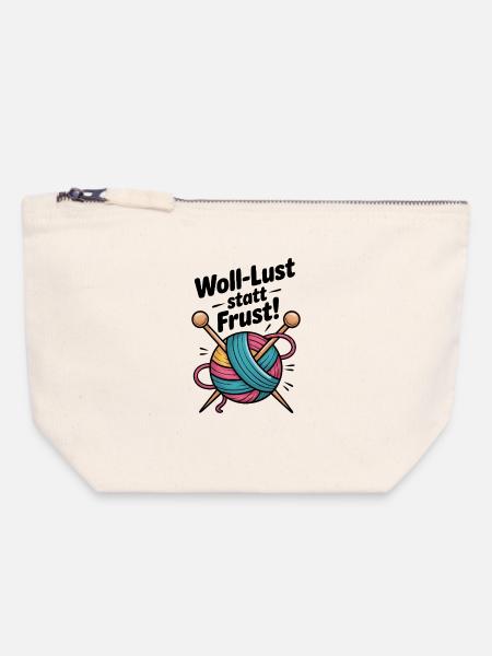 WollLust statt Frust Strickmotiv bunt - Canvas Reißverschluss-Täschchen (18 x 19 cm) - Naturweiß