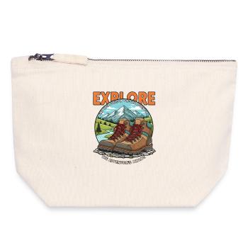 Explore Adventure – Wandern Outdoor Berge Natur - Canvas Reißverschluss-Täschchen (18 x 19 cm) - Naturweiß - Vorne