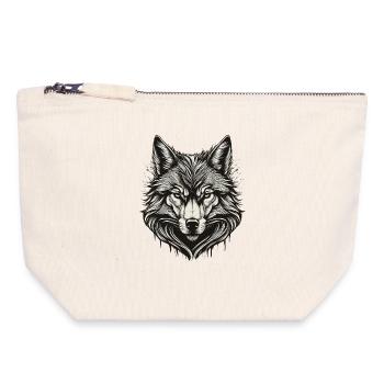 Wolfskopf-Tinte graviert - Canvas Reißverschluss-Täschchen (18 x 19 cm) - Naturweiß - Vorne