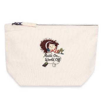 Music On World Off – Fille aux écouteurs - Pochette zippée en toile 18 x 19 cm - blanc naturel - Devant