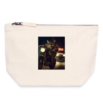Katze auf Motorrad bei Nacht - Canvas Reißverschluss-Täschchen (18 x 19 cm) - Naturweiß - Vorne