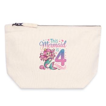 Mermaid 4th Birthday 4 Years - Canvas Zip Pouch 18 x 19 cm - nature - Front