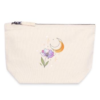 Blume mit Mond Line Art Illustration  - Canvas Reißverschluss-Täschchen (18 x 19 cm) - Naturweiß - Vorne