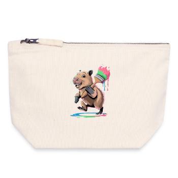 Funny Capybara with Colorful Brush Paint Blobs - Canvas Zip Pouch 18 x 19 cm - nature - Front