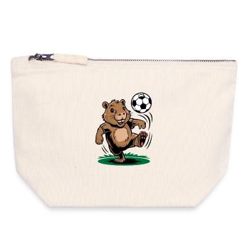  Lustiger Fußball Biber Cartoon für Kinder und - Canvas Reißverschluss-Täschchen (18 x 19 cm) - Naturweiß - Vorne