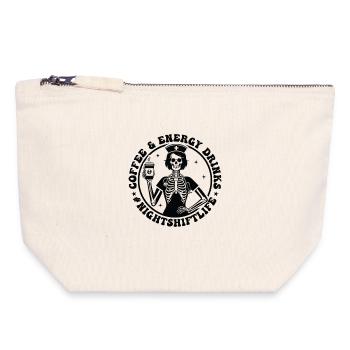 Barista Skeleton avec Coffee & Energy Night Shift - Pochette zippée en toile 18 x 19 cm - blanc naturel - Devant