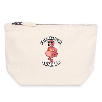 Fille enceinte, été, plage, flamant rose - Pochette zippée en toile 18 x 19 cm - blanc naturel - Devant