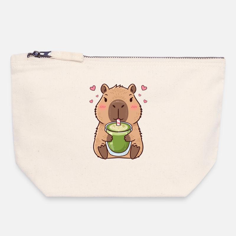 Süßes Kawaii Capybara trinken Matcha Tea Latte - Canvas Reißverschluss-Täschchen (18 x 19 cm) - Naturweiß