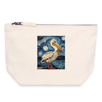 Pelican Bird Van Gogh Style Starry Night - Canvas Zip Pouch 18 x 19 cm - nature - Front