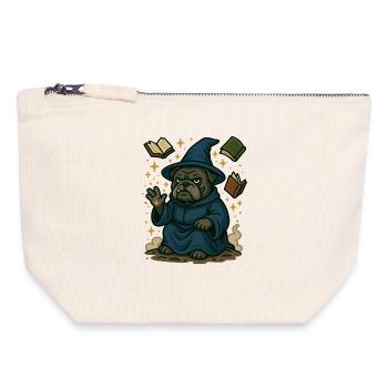 Bulldog Wizard Casting Magic Fantasy Cartoon - Canvas Zip Pouch 18 x 19 cm - nature - Front
