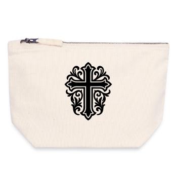 Symbole de croix chrétien - Pochette zippée en toile 18 x 19 cm - blanc naturel - Devant