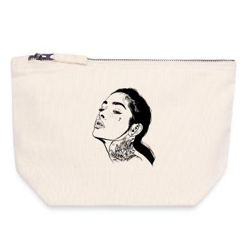 Tatouage Portrait de fille - Pochette zippée en toile 18 x 19 cm - blanc naturel - Devant