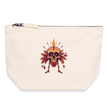 Totenkopf mit Kerze - Canvas Reißverschluss-Täschchen (18 x 19 cm) - Naturweiß - Vorne