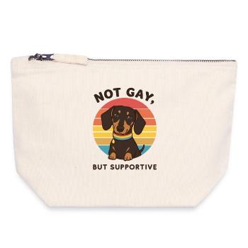 Not Gay But Supportive – Dackel & Regenbogen - Canvas Reißverschluss-Täschchen (18 x 19 cm) - Naturweiß - Vorne