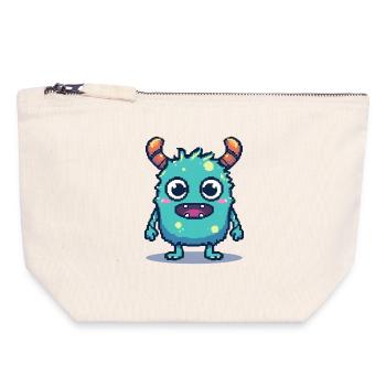 8 bits mignon pixel monstre style rétro des années 90 - Pochette zippée en toile 18 x 19 cm - blanc naturel - Devant