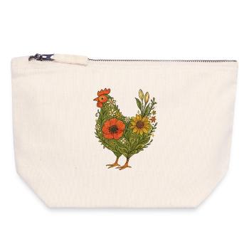 Floral Hen Garden Art Chick - Canvas Zip Pouch 18 x 19 cm - nature - Front