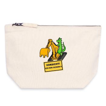 Dino Bagger 6 Years Birthday - Canvas Zip Pouch 18 x 19 cm - nature - Front