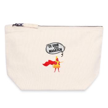 Football ce soir c'est match avec pizza - Pochette zippée en toile 18 x 19 cm - blanc naturel - Devant