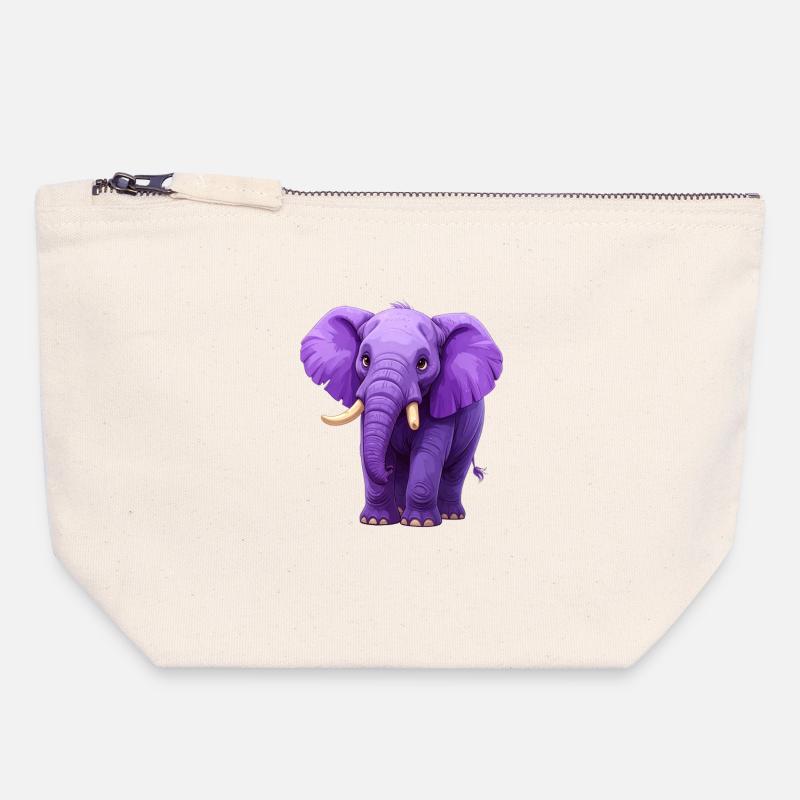 lila Elefant - Canvas Reißverschluss-Täschchen (18 x 19 cm) - Naturweiß