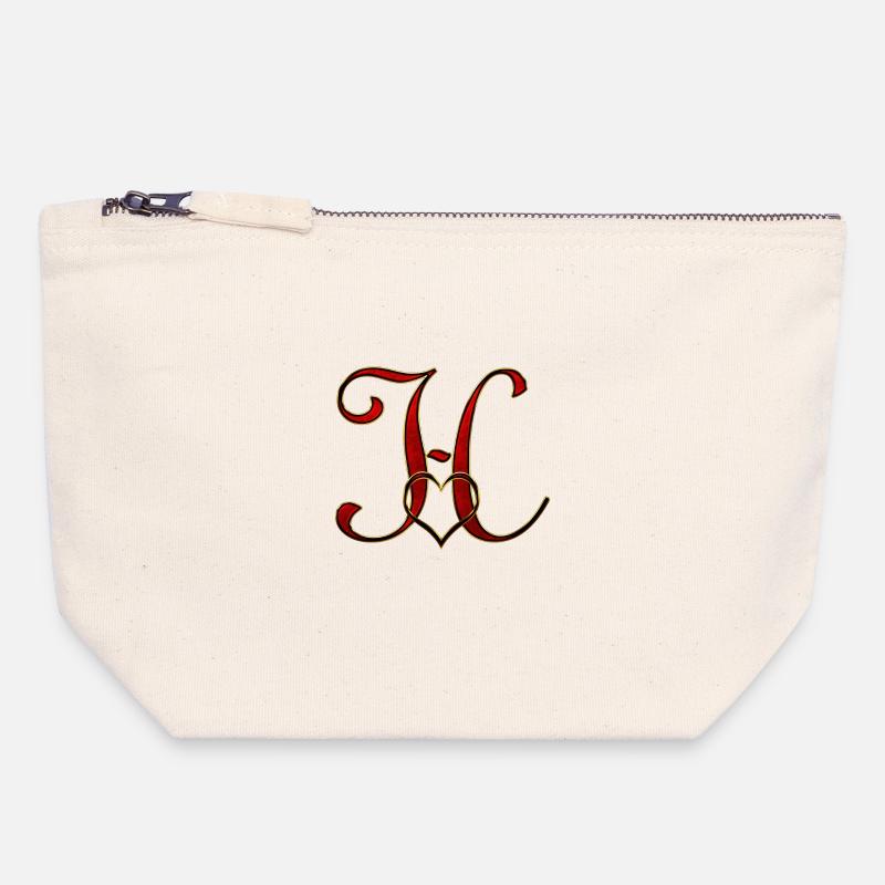 Monogram H with heart frame - Canvas Zip Pouch 18 x 19 cm - nature