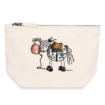 "Johnny Boy" - Cheval - Western - Pochette zippée en toile 18 x 19 cm - blanc naturel - Devant